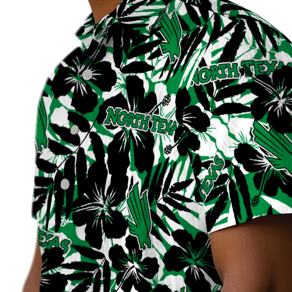 North Texas Mean Green Hawaiian Shirt - Hibiscus Overlay north texas mean green hibiscus overlay hawaiian shirts trendy
