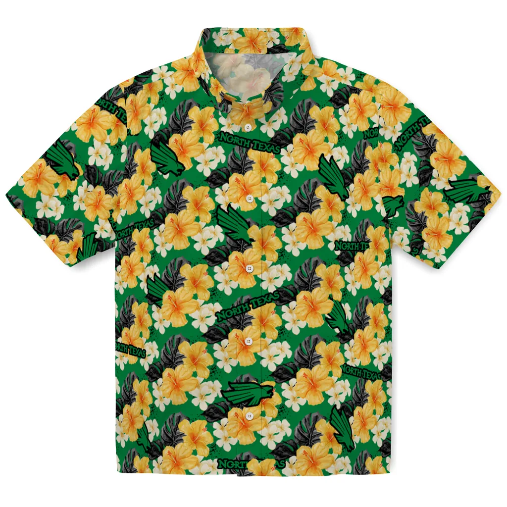 North Texas Mean Green Hawaiian Shirt - Hibiscus Tropics north texas mean green hibiscus tropics green yellow hawaiian shirts best selling