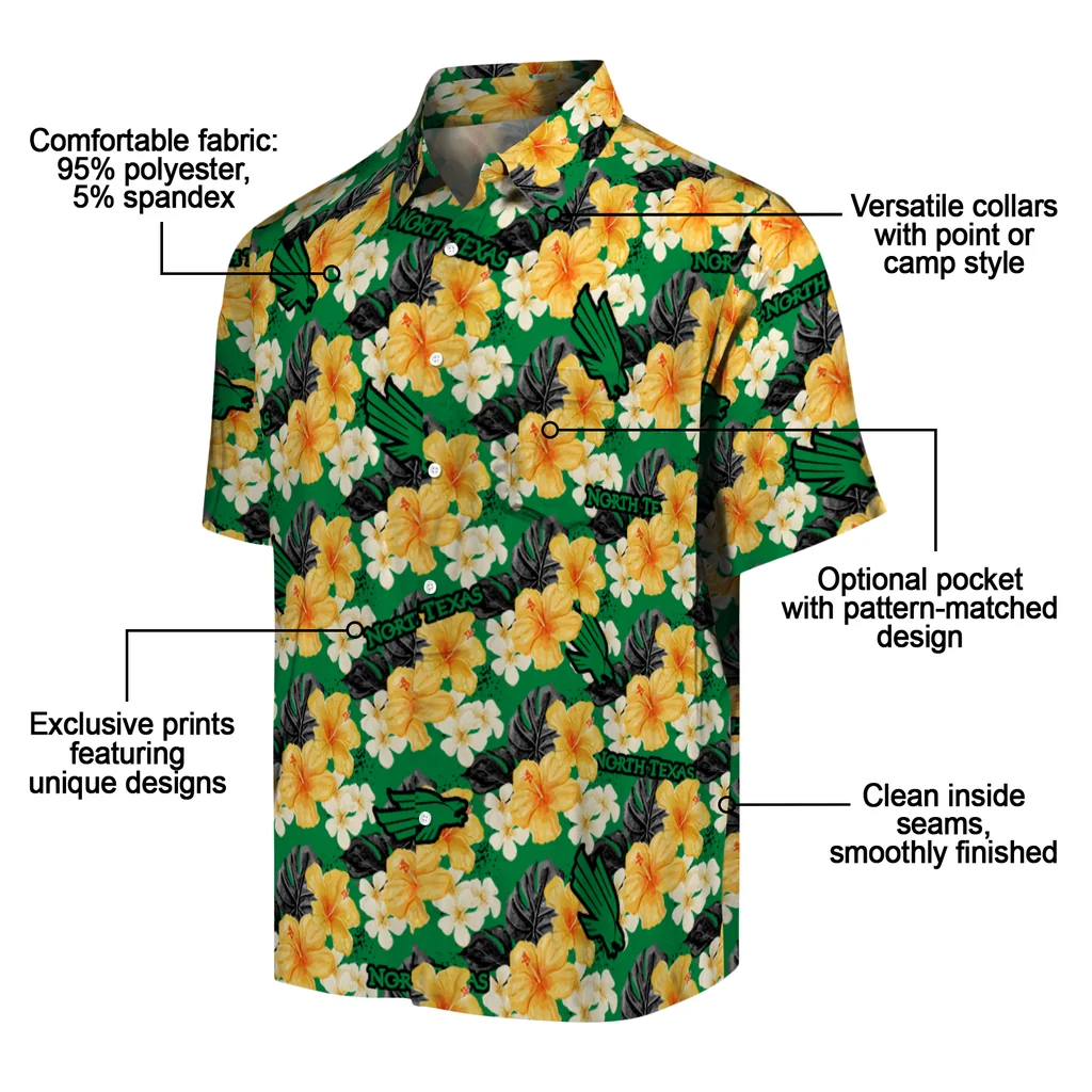 North Texas Mean Green Hawaiian Shirt - Hibiscus Tropics north texas mean green hibiscus tropics green yellow hawaiian shirts new arrival