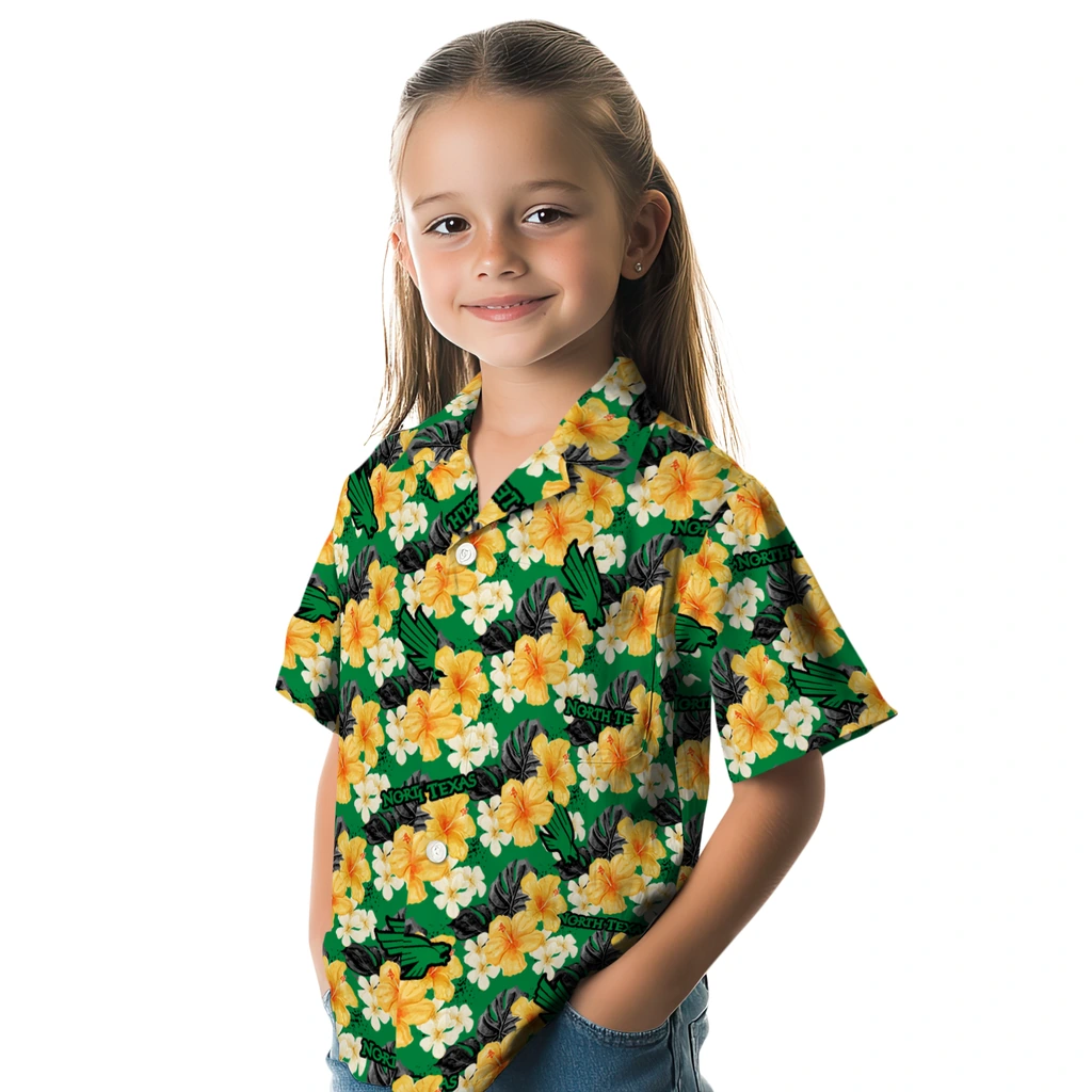 North Texas Mean Green Hawaiian Shirt - Hibiscus Tropics north texas mean green hibiscus tropics green yellow hawaiian shirts premium grade