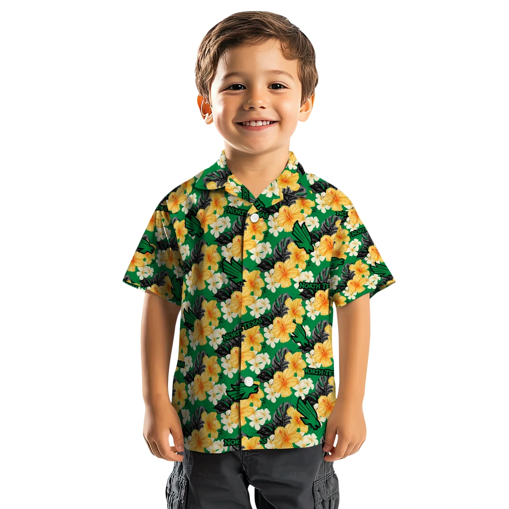 North Texas Mean Green Hawaiian Shirt - Hibiscus Tropics north texas mean green hibiscus tropics green yellow hawaiian shirts top rated