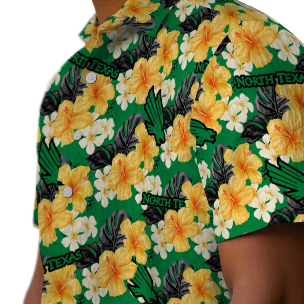North Texas Mean Green Hawaiian Shirt - Hibiscus Tropics north texas mean green hibiscus tropics green yellow hawaiian shirts trendy