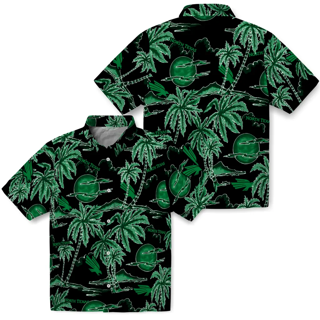 North Texas Mean Green Hawaiian Shirt - Palm Sunset north texas mean green palm sunset hawaiian shirts high quality