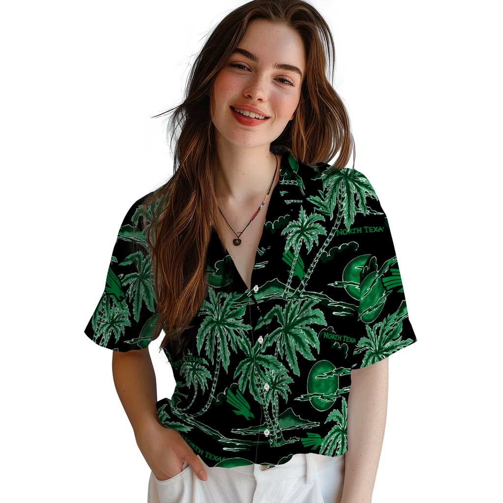 North Texas Mean Green Hawaiian Shirt - Palm Sunset north texas mean green palm sunset hawaiian shirts latest model