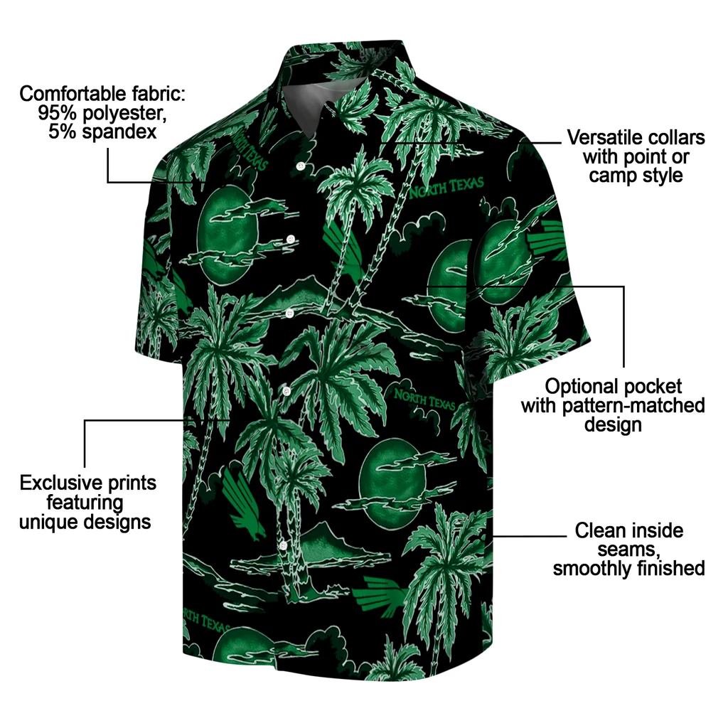 North Texas Mean Green Hawaiian Shirt - Palm Sunset north texas mean green palm sunset hawaiian shirts new arrival