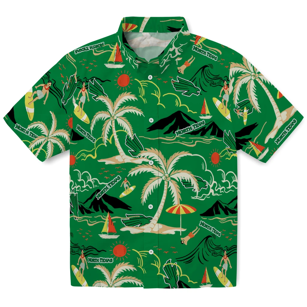North Texas Mean Green Hawaiian Shirt - Palm Tree Island north texas mean green palm tree island green hawaiian shirts best selling