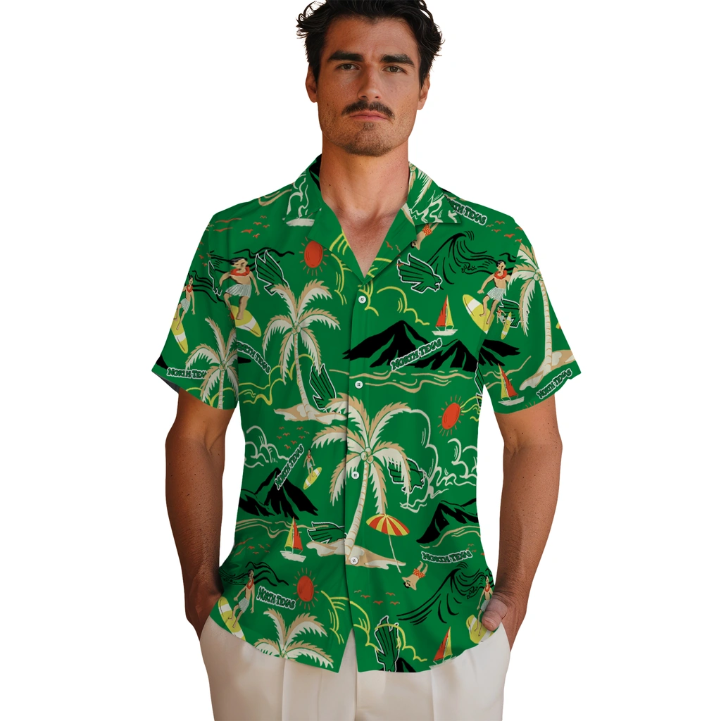 North Texas Mean Green Hawaiian Shirt - Palm Tree Island north texas mean green palm tree island green hawaiian shirts fashion forward
