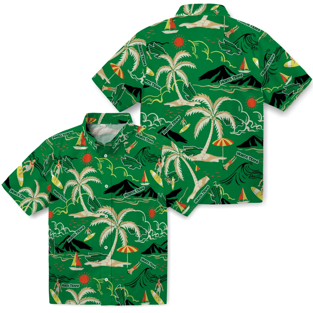 North Texas Mean Green Hawaiian Shirt - Palm Tree Island north texas mean green palm tree island green hawaiian shirts high quality