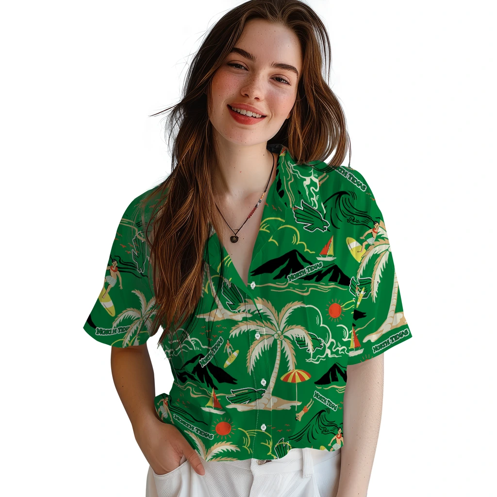 North Texas Mean Green Hawaiian Shirt - Palm Tree Island north texas mean green palm tree island green hawaiian shirts latest model