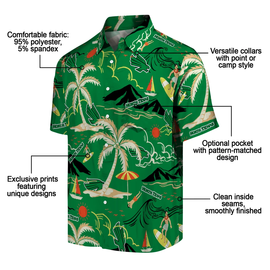 North Texas Mean Green Hawaiian Shirt - Palm Tree Island north texas mean green palm tree island green hawaiian shirts new arrival