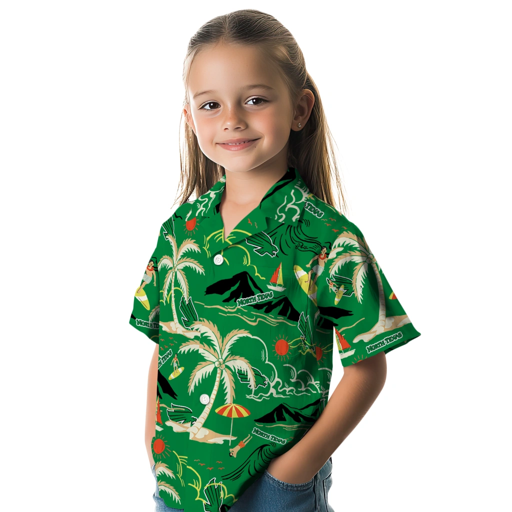 North Texas Mean Green Hawaiian Shirt - Palm Tree Island north texas mean green palm tree island green hawaiian shirts premium grade