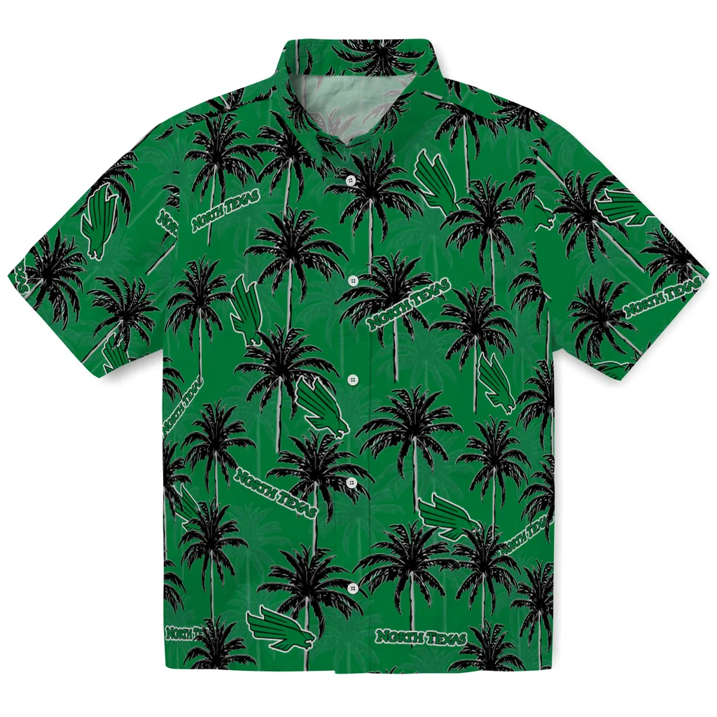 North Texas Mean Green Hawaiian Shirt - Palm Tree Motif north texas mean green palm grove green hawaiian shirts best selling