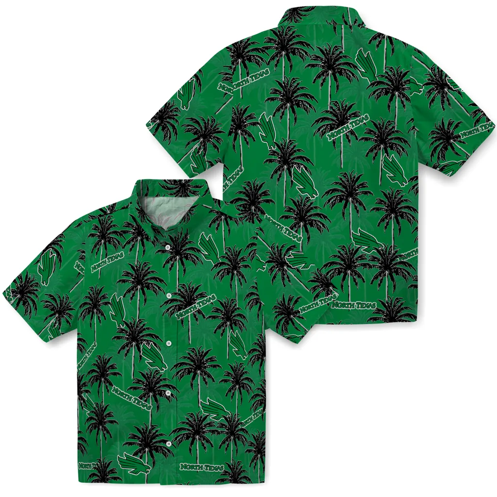 North Texas Mean Green Hawaiian Shirt - Palm Tree Motif north texas mean green palm grove green hawaiian shirts high quality