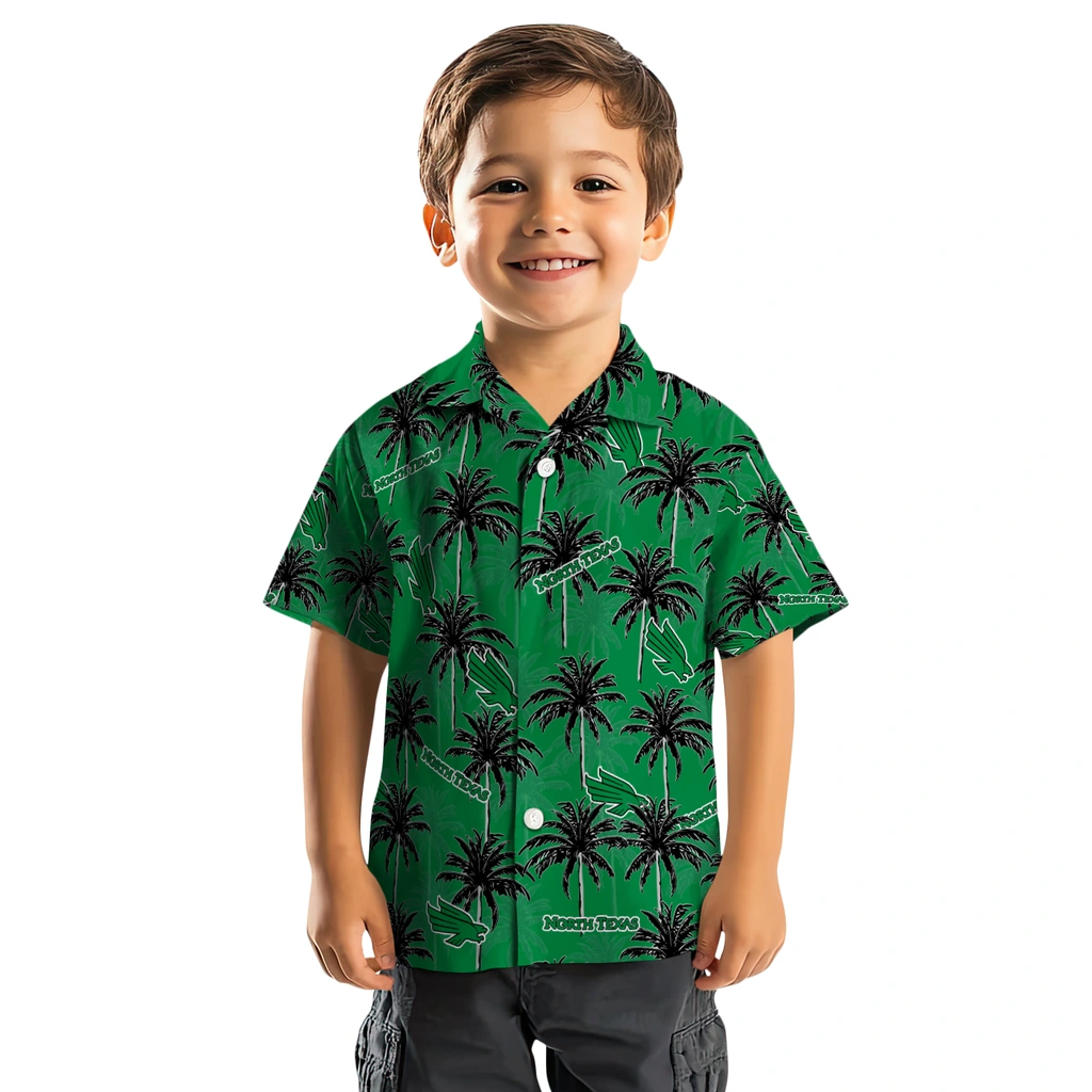 North Texas Mean Green Hawaiian Shirt - Palm Tree Motif north texas mean green palm grove green hawaiian shirts top rated