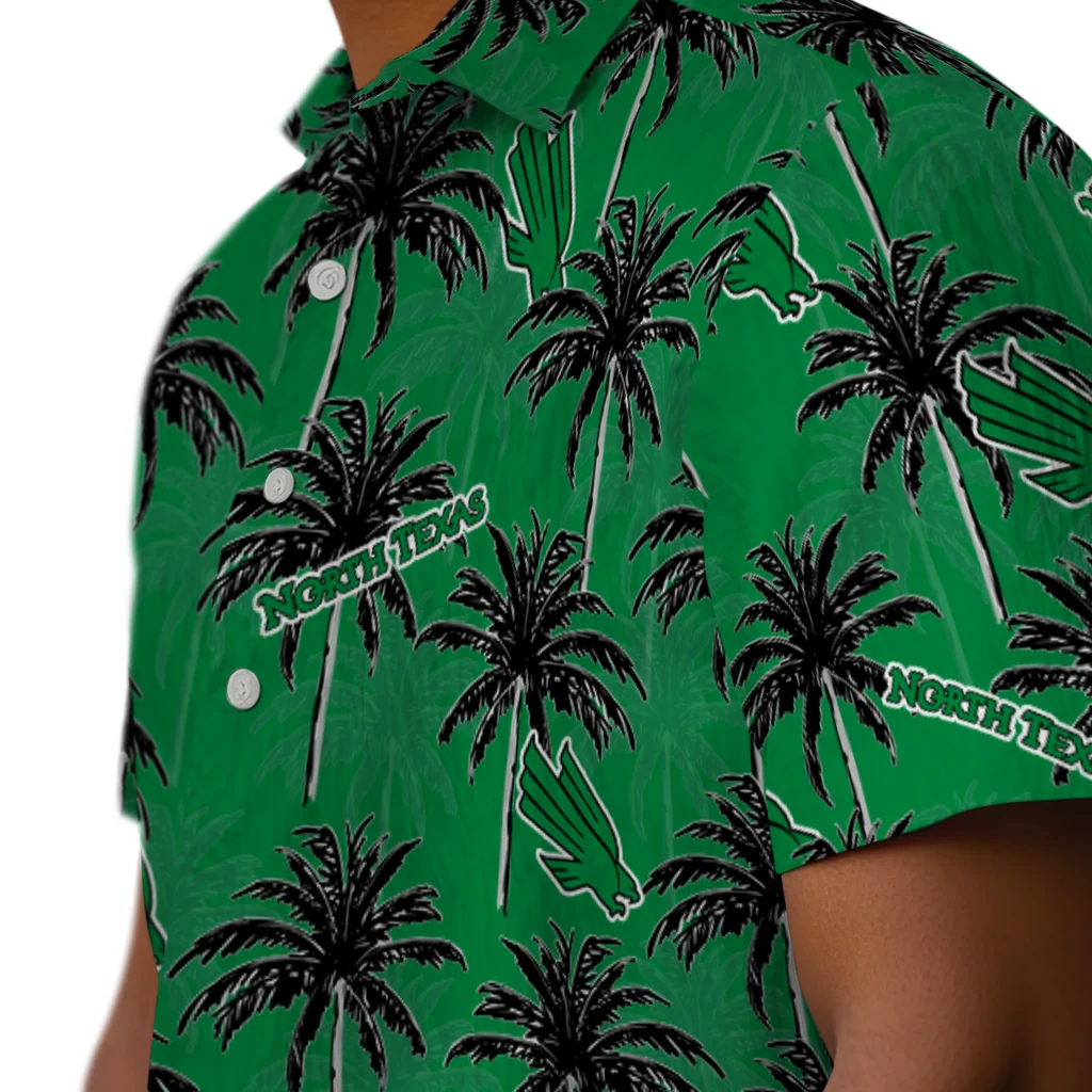 North Texas Mean Green Hawaiian Shirt - Palm Tree Motif north texas mean green palm grove green hawaiian shirts trendy