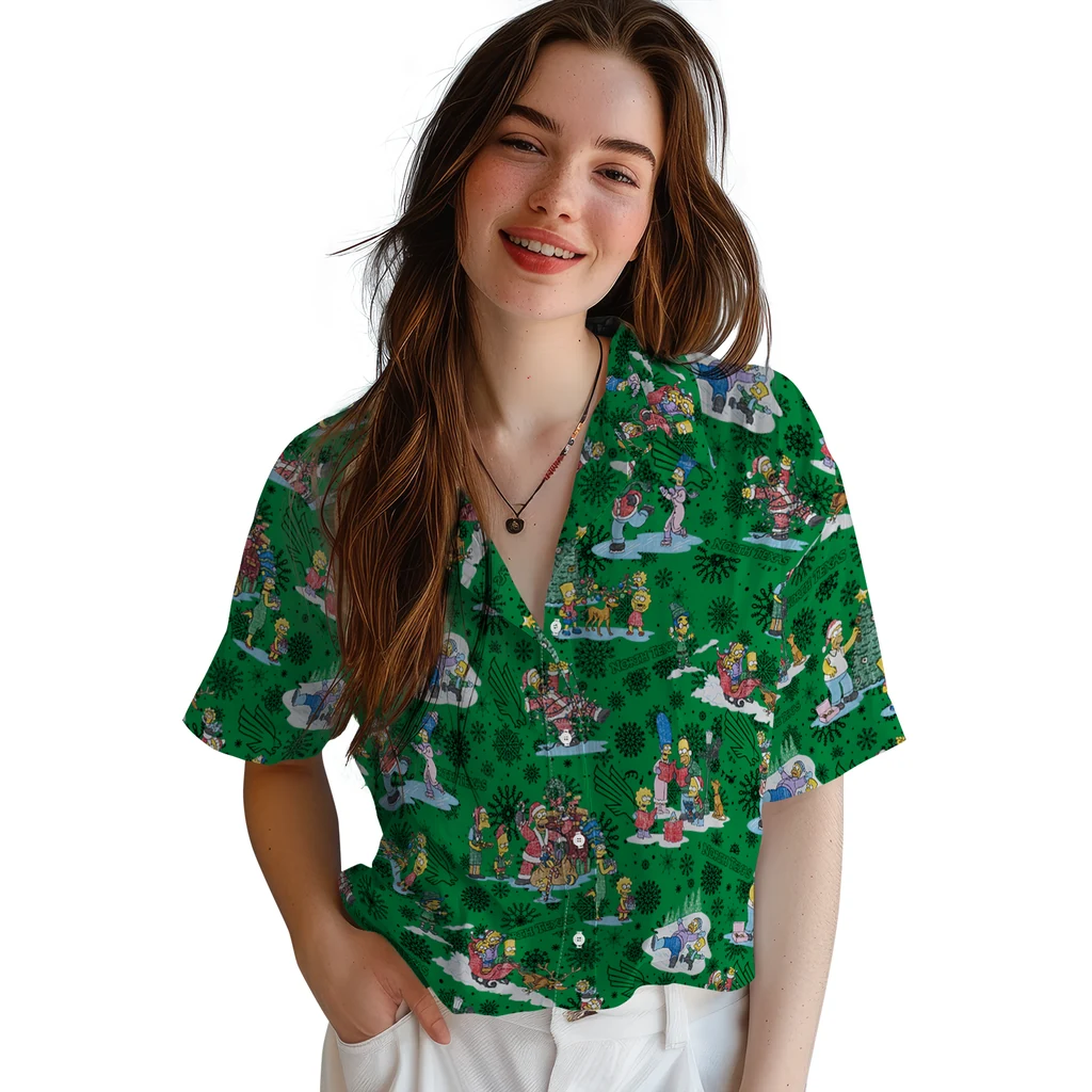 North Texas Mean Green Hawaiian Shirt - Simpsons Christmas north texas mean green simpsons christmas green hawaiian shirts latest model
