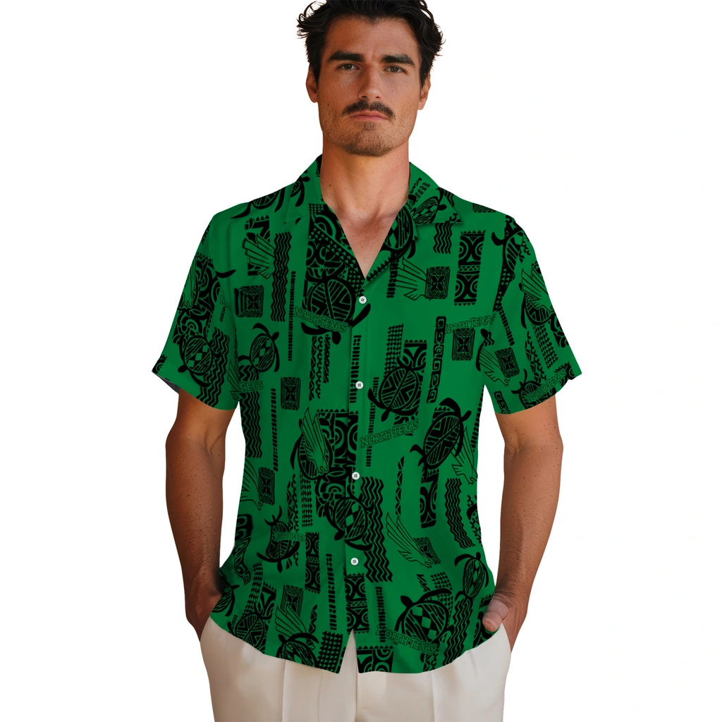 North Texas Mean Green Hawaiian Shirt - Turtle Lines north texas mean green turtle lines green hawaiian shirts fashion forward