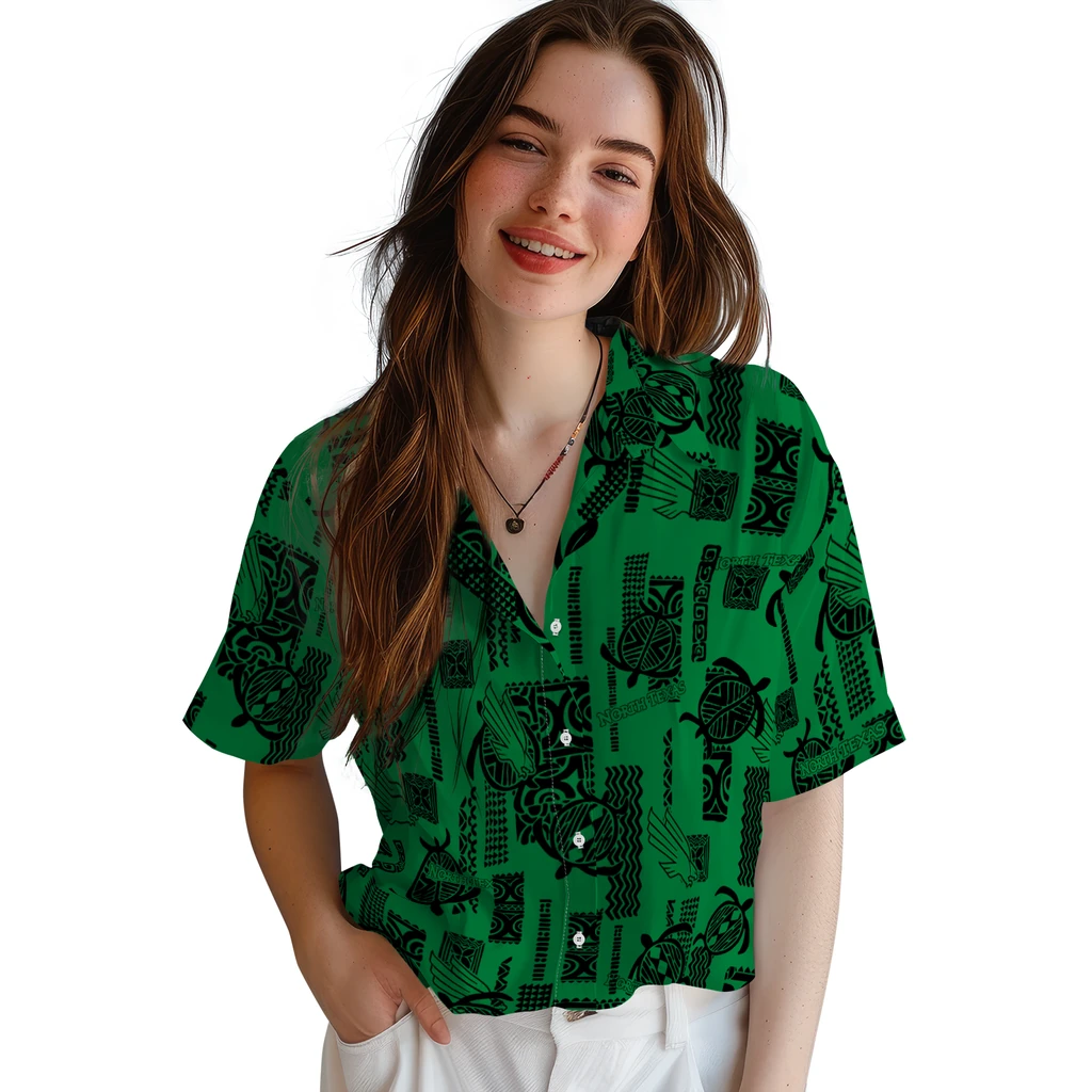 North Texas Mean Green Hawaiian Shirt - Turtle Lines north texas mean green turtle lines green hawaiian shirts latest model