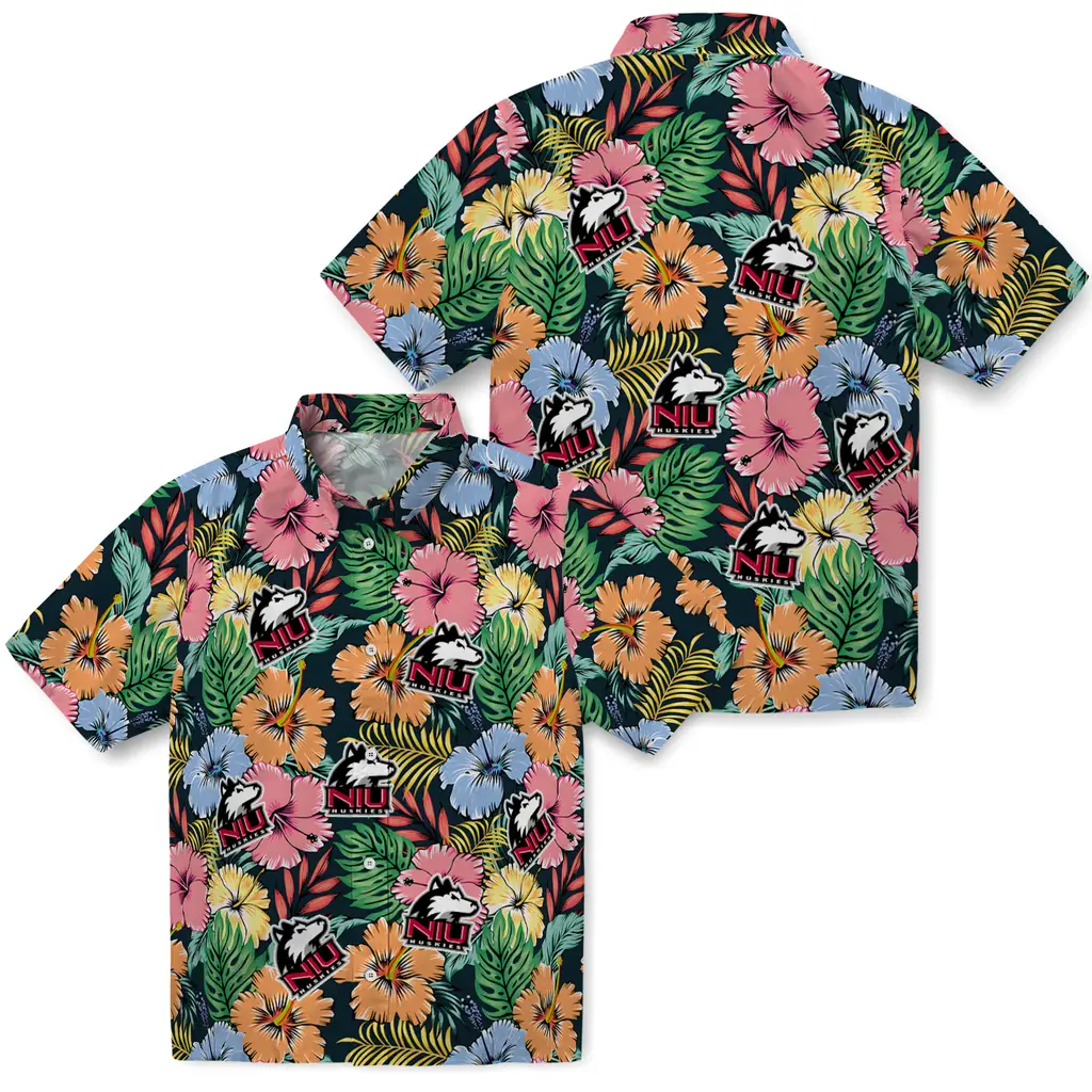 Northern Illinois Huskies Hawaiian Shirt - Brilliant Hibiscus Garden northern illinois huskies brilliant hibiscus garden hawaiian shirts high quality