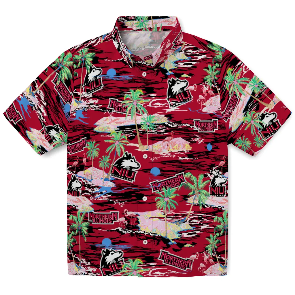Northern Illinois Huskies Hawaiian Shirt - Hawaii Island northern illinois huskies flamingo retreat red hawaiian shirts best selling