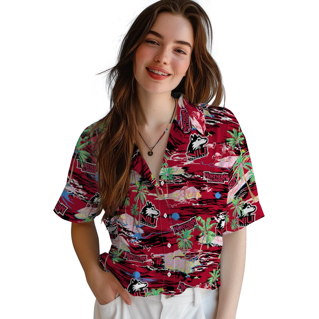 Northern Illinois Huskies Hawaiian Shirt - Hawaii Island northern illinois huskies flamingo retreat red hawaiian shirts latest model