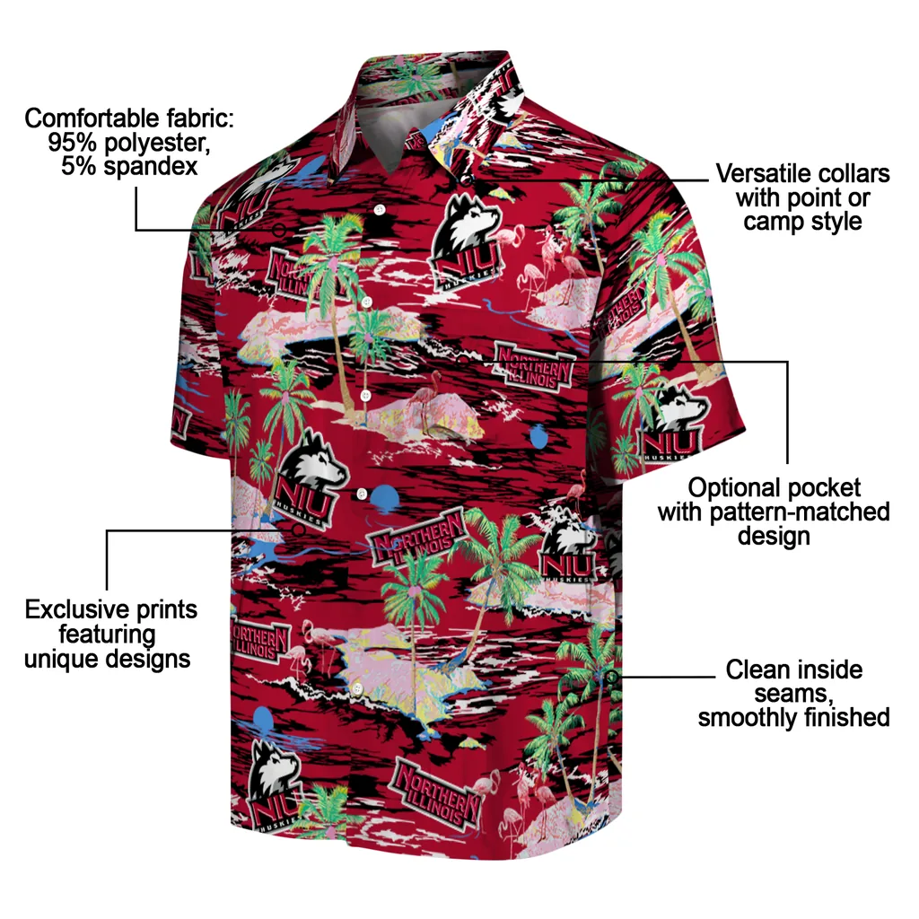 Northern Illinois Huskies Hawaiian Shirt - Hawaii Island northern illinois huskies flamingo retreat red hawaiian shirts new arrival