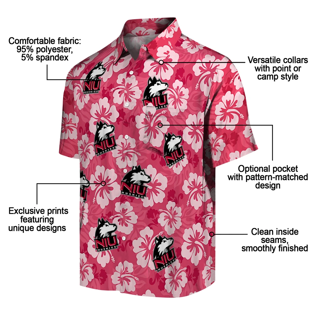Northern Illinois Huskies Hawaiian Shirt - Hibiscus Cluster northern illinois huskies hibiscus cluster red hawaiian shirts new arrival