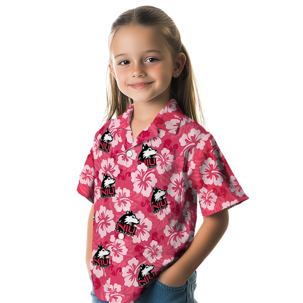 Northern Illinois Huskies Hawaiian Shirt - Hibiscus Cluster northern illinois huskies hibiscus cluster red hawaiian shirts premium grade
