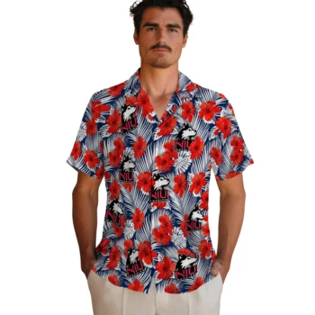 northern illinois huskies hibiscus fiesta red royal blue hawaiian shirts fashion forward