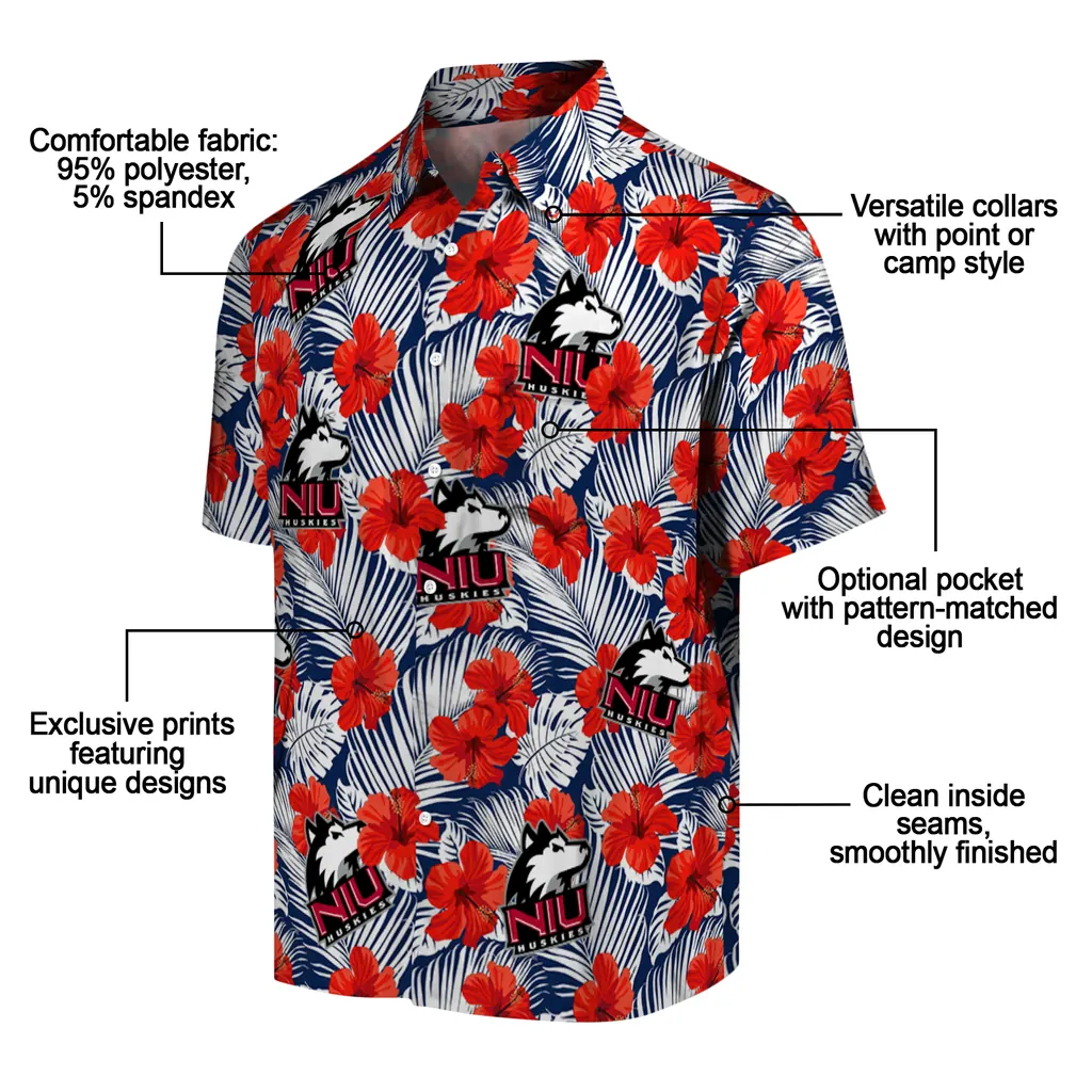 Northern Illinois Huskies Hawaiian Shirt - Hibiscus Fiesta northern illinois huskies hibiscus fiesta red royal blue hawaiian shirts new arrival