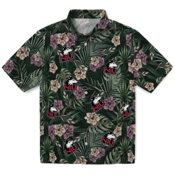 northern illinois huskies hibiscus leaves pattern green hawaiian shirts best selling