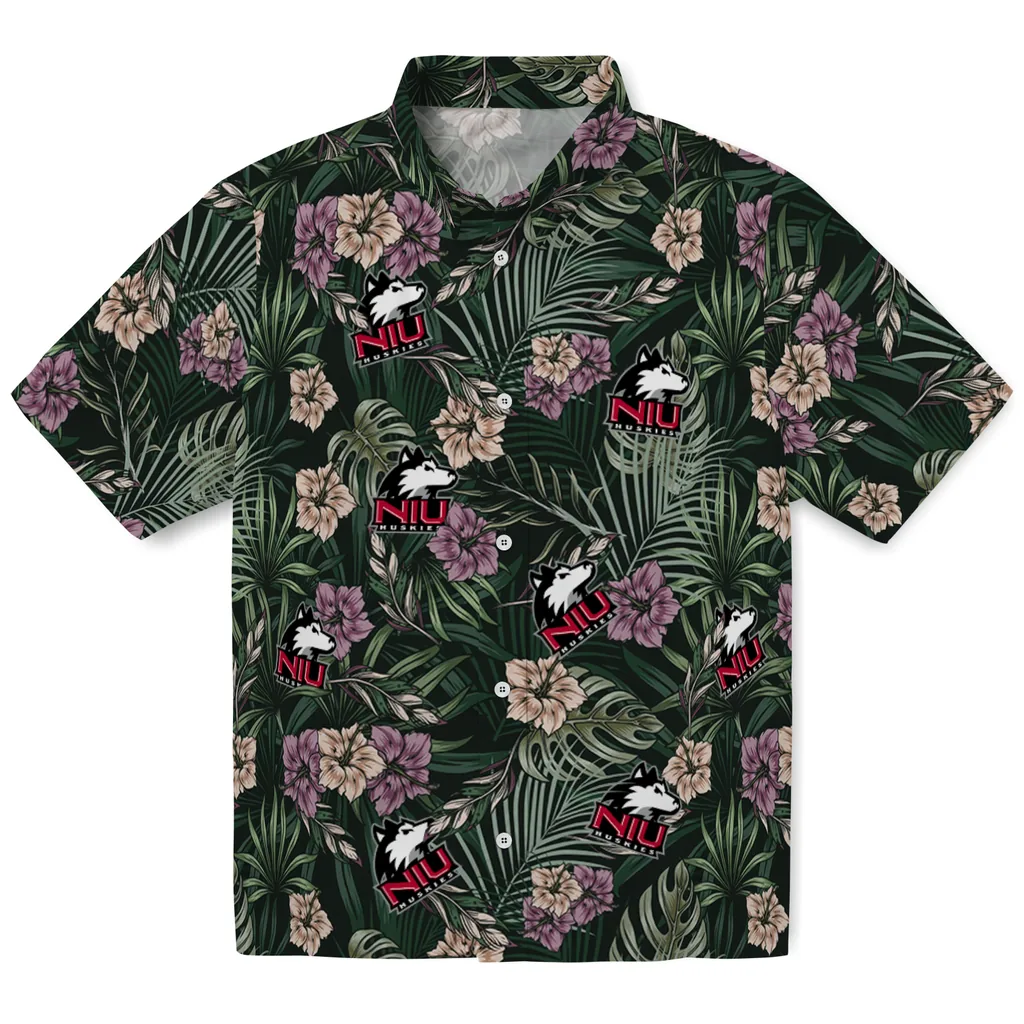 Northern Illinois Huskies Hawaiian Shirt - Hibiscus Leaves Pattern northern illinois huskies hibiscus leaves pattern green hawaiian shirts best selling
