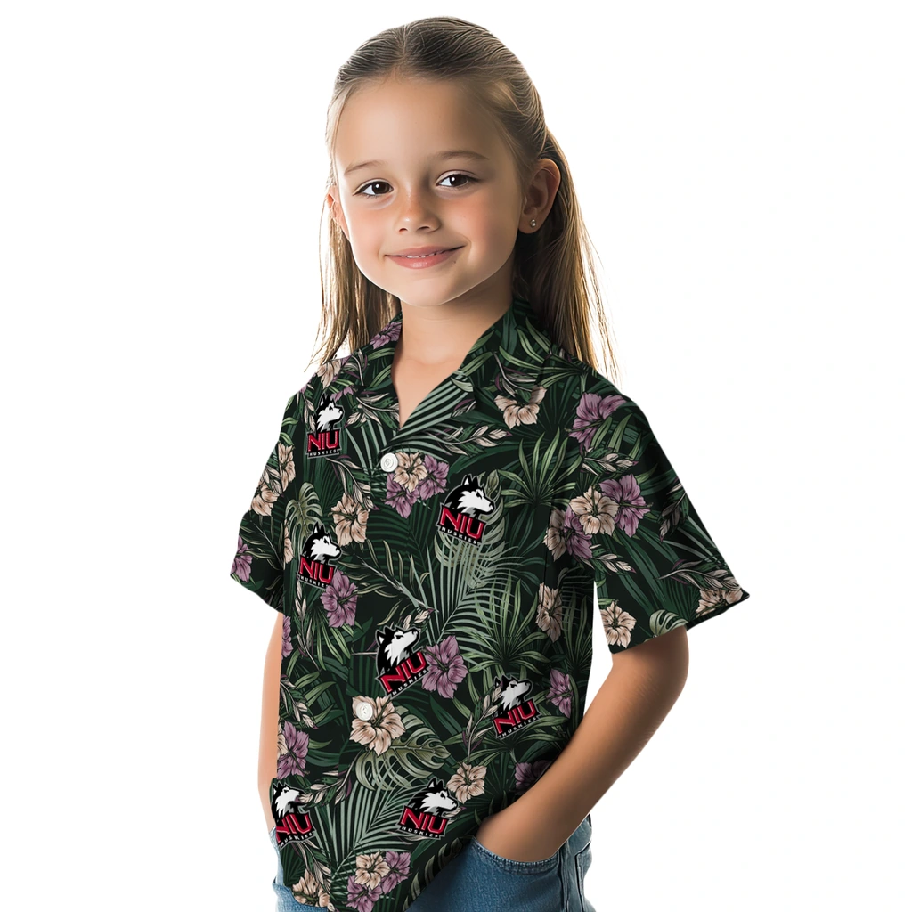 Northern Illinois Huskies Hawaiian Shirt - Hibiscus Leaves Pattern northern illinois huskies hibiscus leaves pattern green hawaiian shirts premium grade