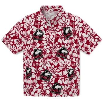 northern illinois huskies hibiscus motif red white hawaiian shirts best selling