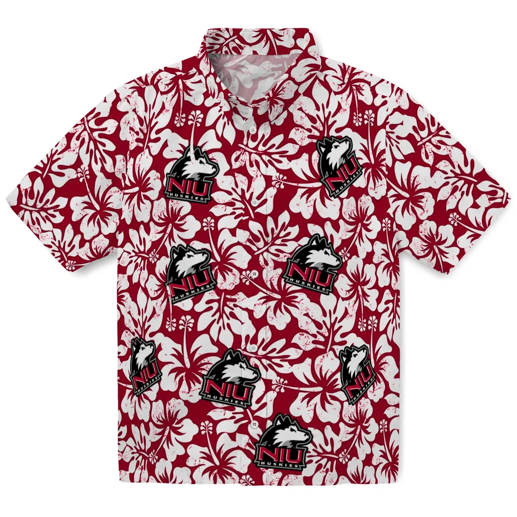 Northern Illinois Huskies Hawaiian Shirt - Hibiscus Motif northern illinois huskies hibiscus motif red white hawaiian shirts best selling