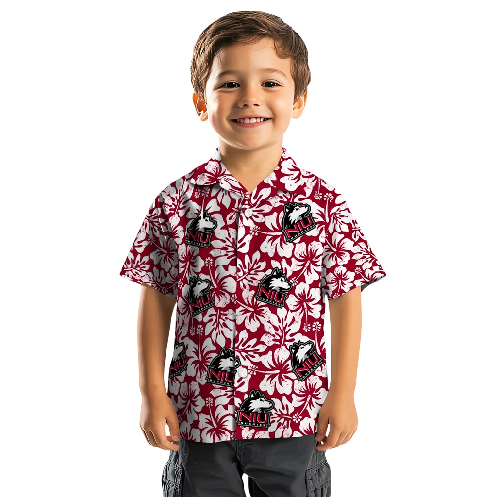 Northern Illinois Huskies Hawaiian Shirt - Hibiscus Motif northern illinois huskies hibiscus motif red white hawaiian shirts top rated