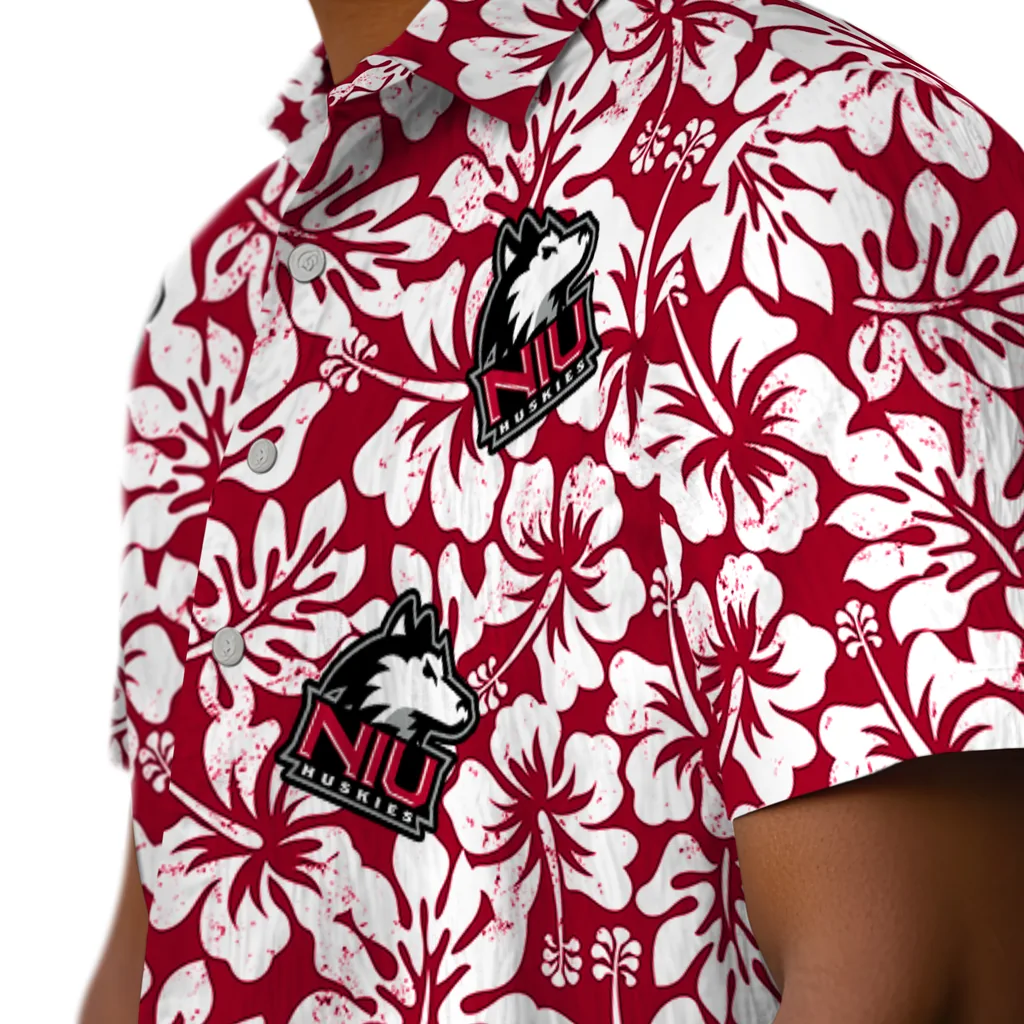 Northern Illinois Huskies Hawaiian Shirt - Hibiscus Motif northern illinois huskies hibiscus motif red white hawaiian shirts trendy