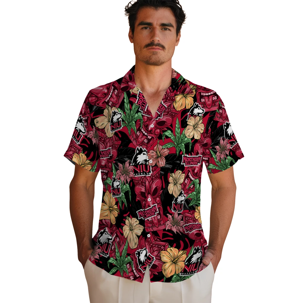 Northern Illinois Huskies Hawaiian Shirt - Hibiscus Tiki Jungle northern illinois huskies tiki jungle red hawaiian shirts fashion forward