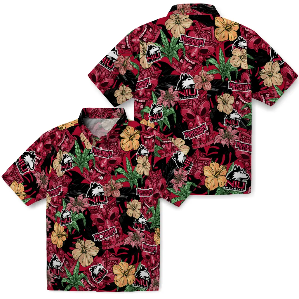 Northern Illinois Huskies Hawaiian Shirt - Hibiscus Tiki Jungle northern illinois huskies tiki jungle red hawaiian shirts high quality