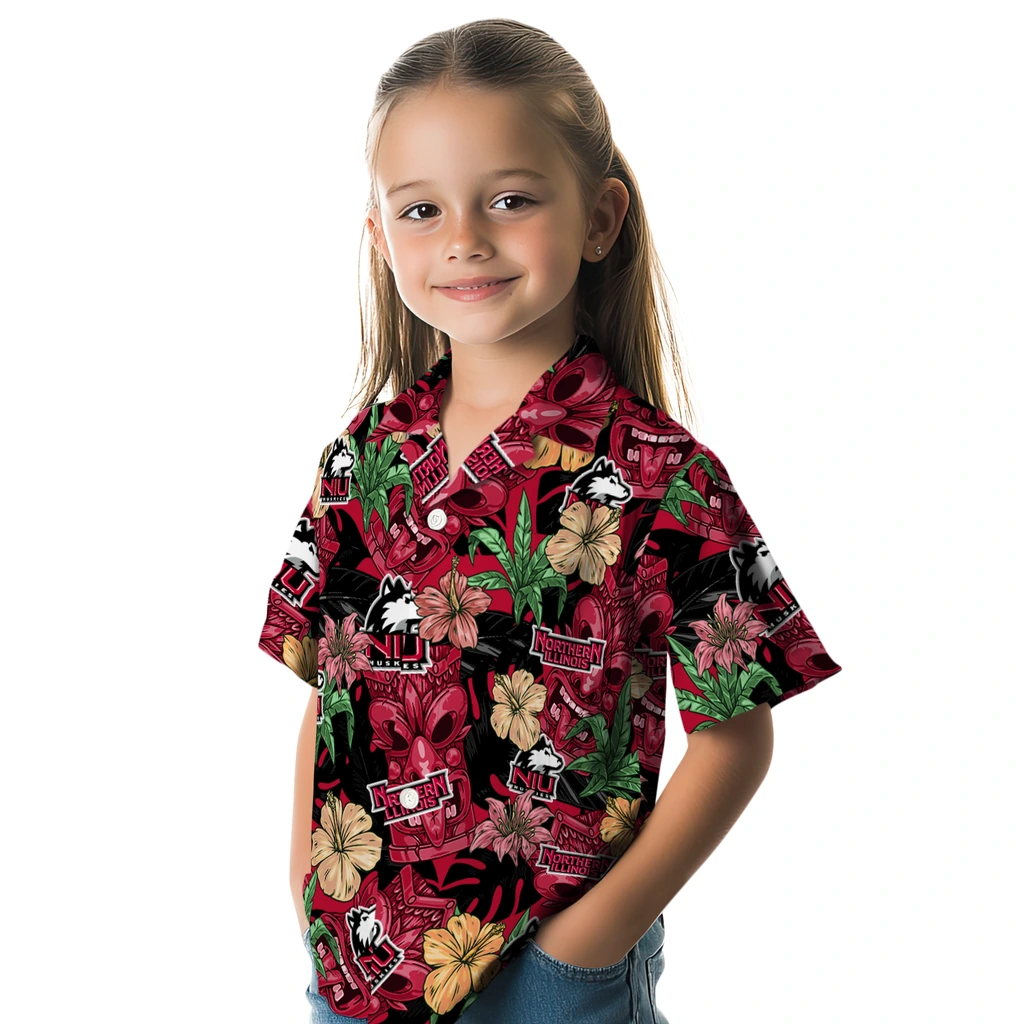 Northern Illinois Huskies Hawaiian Shirt - Hibiscus Tiki Jungle northern illinois huskies tiki jungle red hawaiian shirts premium grade