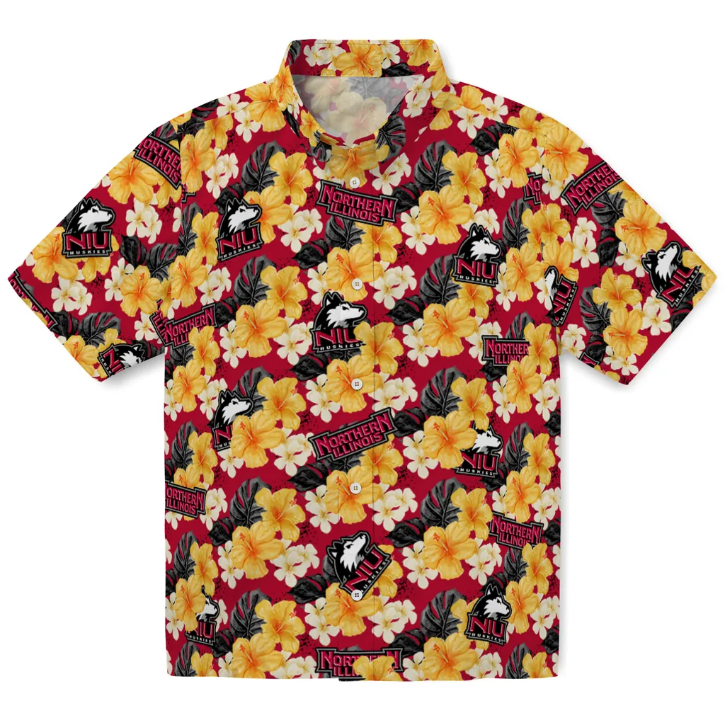 Northern Illinois Huskies Hawaiian Shirt - Hibiscus Tropics northern illinois huskies hibiscus tropics red yellow hawaiian shirts best selling