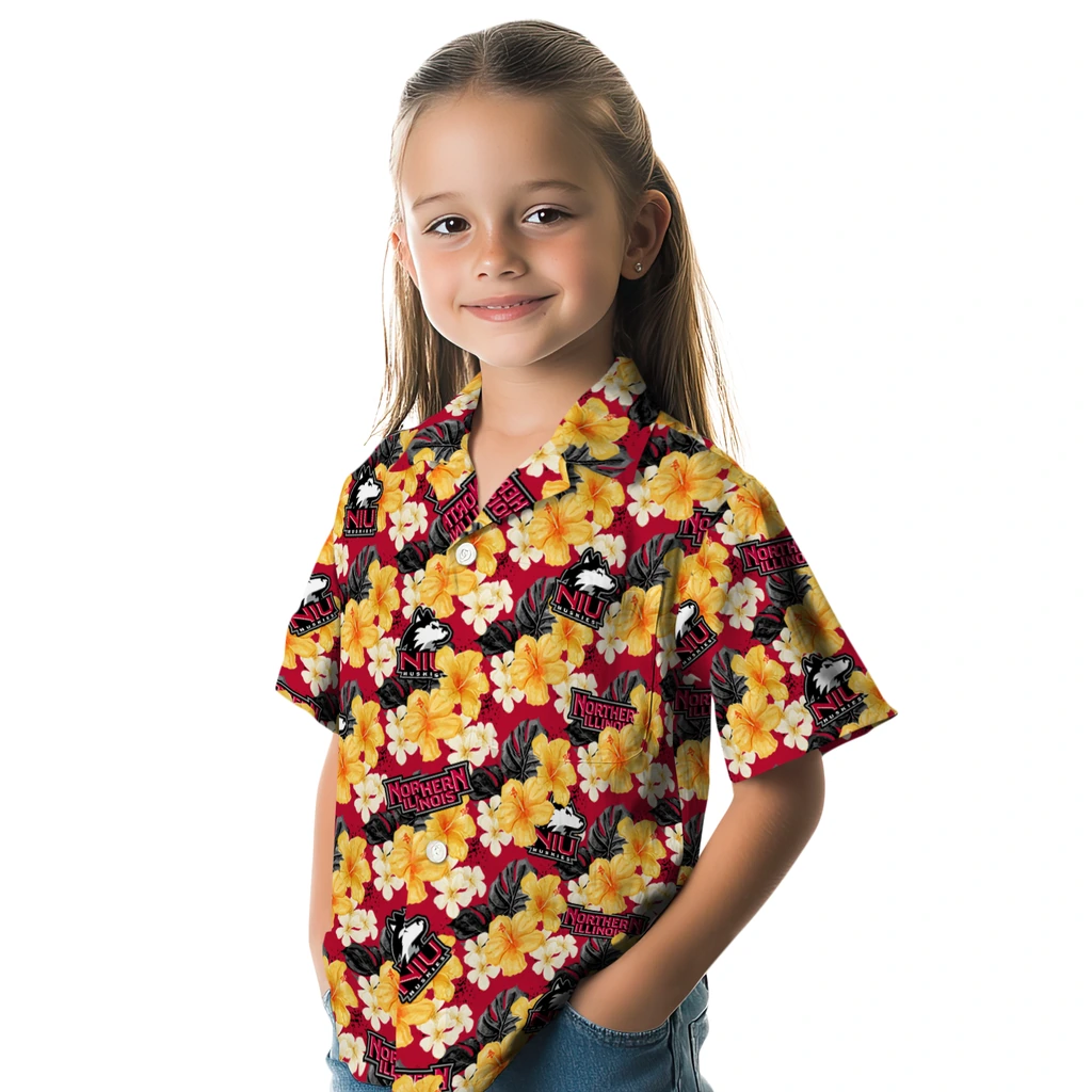 Northern Illinois Huskies Hawaiian Shirt - Hibiscus Tropics northern illinois huskies hibiscus tropics red yellow hawaiian shirts premium grade