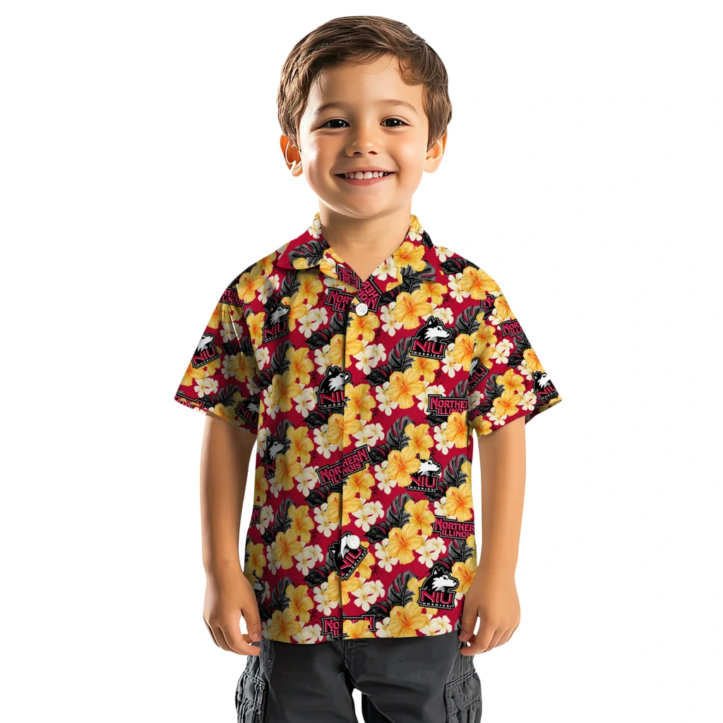 Northern Illinois Huskies Hawaiian Shirt - Hibiscus Tropics northern illinois huskies hibiscus tropics red yellow hawaiian shirts top rated
