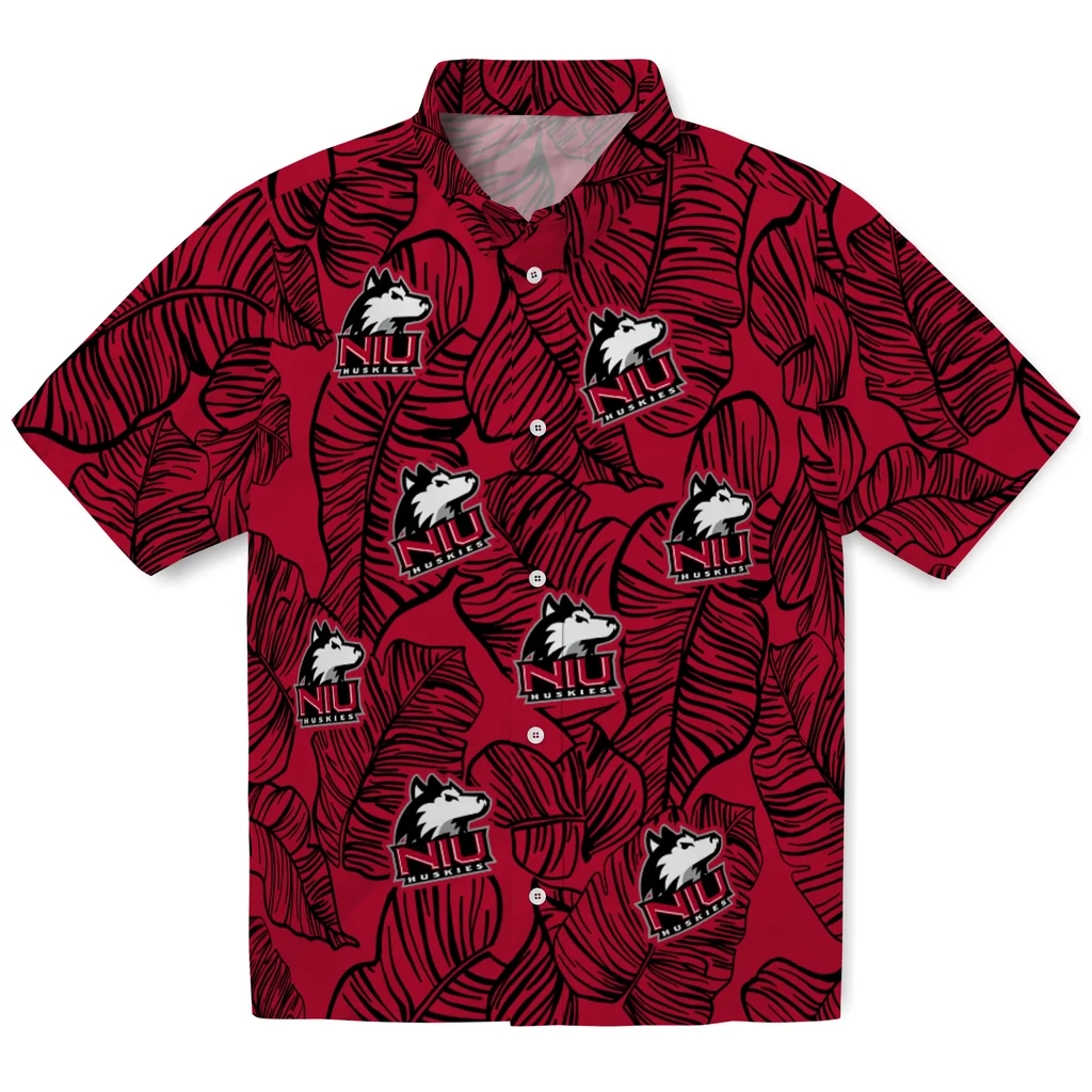 Northern Illinois Huskies Hawaiian Shirt - Leaf Outline northern illinois huskies leaf outline red hawaiian shirts best selling
