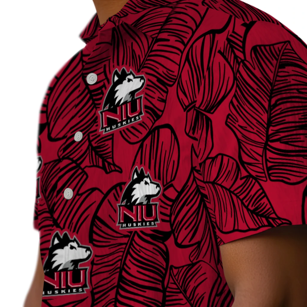Northern Illinois Huskies Hawaiian Shirt - Leaf Outline northern illinois huskies leaf outline red hawaiian shirts trendy