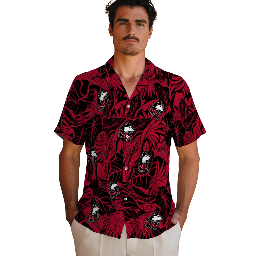Northern Illinois Huskies Hawaiian Shirt - Monstera Layer northern illinois huskies monstera layer red hawaiian shirts fashion forward