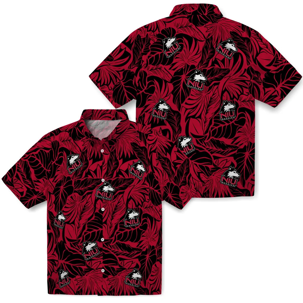 Northern Illinois Huskies Hawaiian Shirt - Monstera Layer northern illinois huskies monstera layer red hawaiian shirts high quality