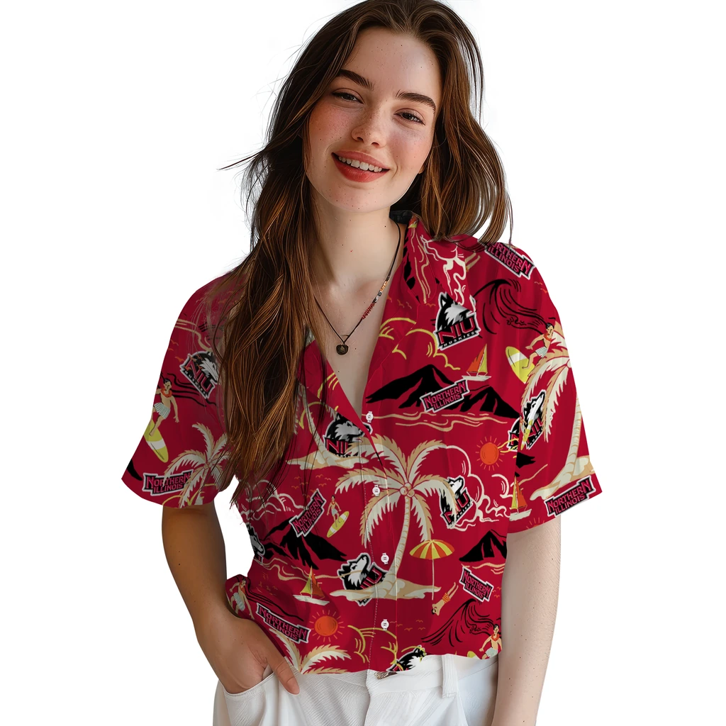 Northern Illinois Huskies Hawaiian Shirt - Palm Tree Island northern illinois huskies palm tree island red hawaiian shirts latest model