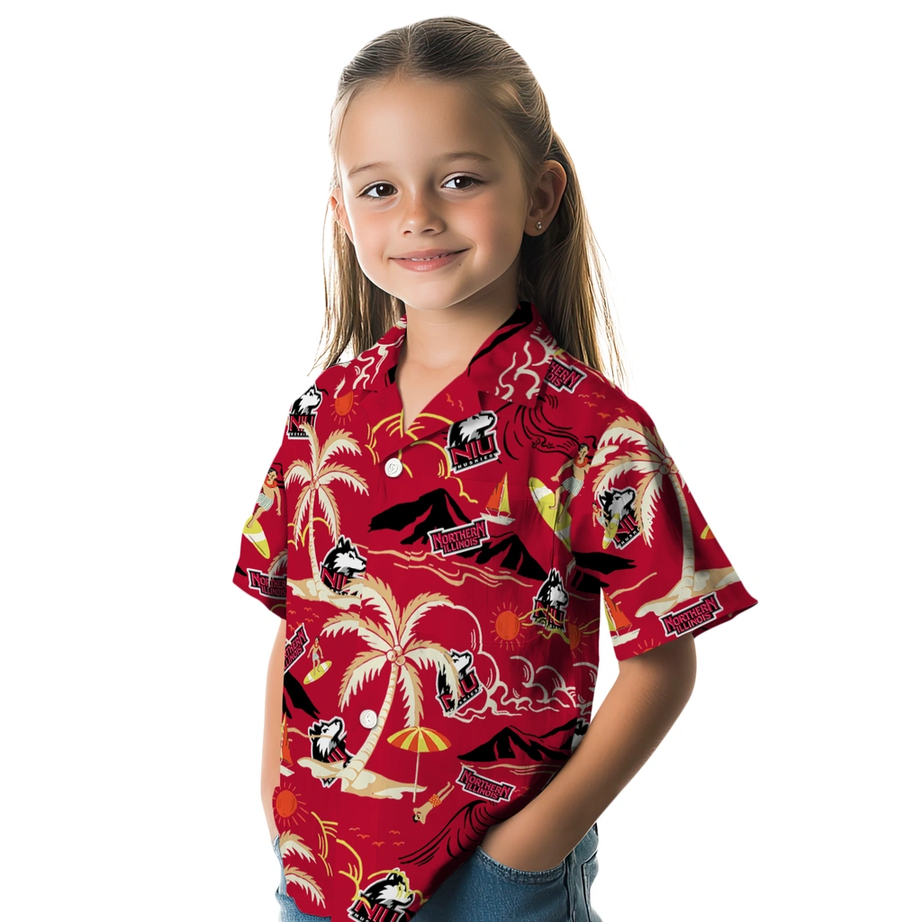 Northern Illinois Huskies Hawaiian Shirt - Palm Tree Island northern illinois huskies palm tree island red hawaiian shirts premium grade