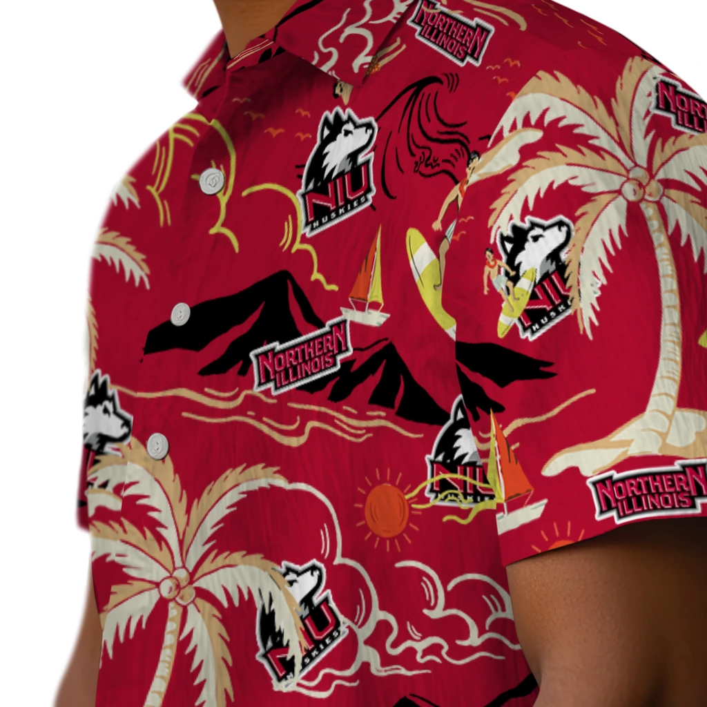 Northern Illinois Huskies Hawaiian Shirt - Palm Tree Island northern illinois huskies palm tree island red hawaiian shirts trendy